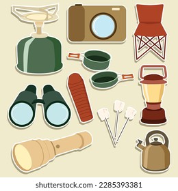 Set of Camping and Hiking Cute Hand Drawn Illustration Set