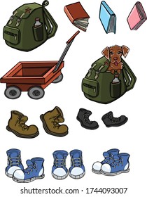 set of camping and hiking equipment
