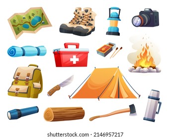 Set of camping and hiking equipment illustration