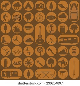 Set camping icon, hiking, outdoors. Vector illustration