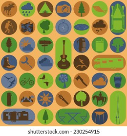 Set camping icon, hiking, outdoors. Vector illustration