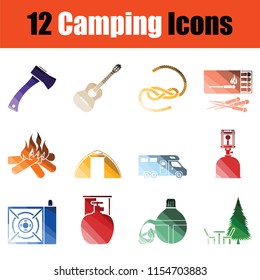 Set of camping icons. Gradient color design. Vector illustration.