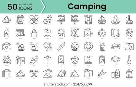 Set of camping icons. Line art style icons bundle. vector illustration