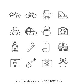 Set of camping icons, line style. For your design, logo. Vector illustration.