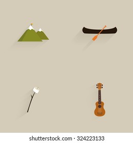 Set of camping icons on a colored background