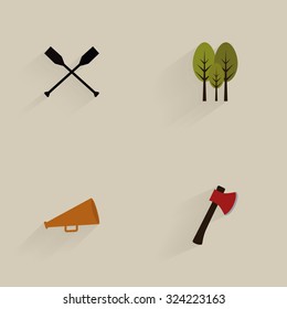 Set of camping icons on a colored background