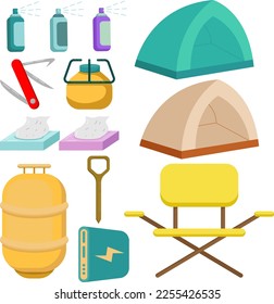 set of camping icons, outdoor gear
