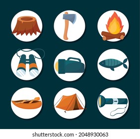 set of camping icons pack