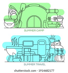 Set of camping icons. Vector illustration
