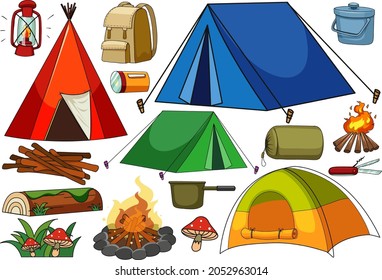 Set of camping items isolated illustration