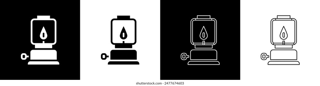 Set Camping lantern icon isolated on black and white background. Happy Halloween party.  Vector