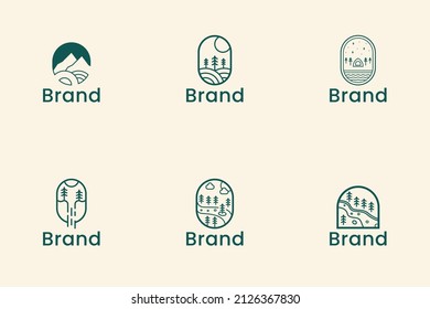 set of Camping monoline line logo vector icon illustration Premium Vector
