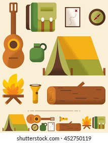Set of camping objects in 2 versions. 