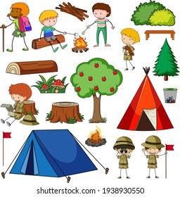 Set of camping objects isolated illustration