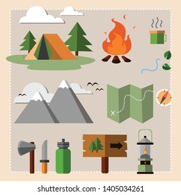 Set of camping outdoor activity icons