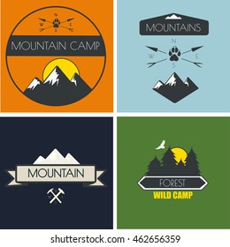 Set of camping and outdoor activity logos.