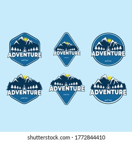 Set of camping outdoor adventure and mountain badge logo, emblem, label design