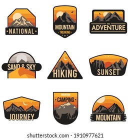 Set of  camping outdoor adventure and mountain badge logo, emblem, label design