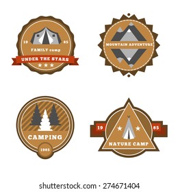 Set of camping and outdoor adventure stickers logo badges labels.