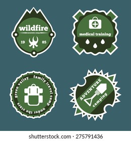 Set of camping and outdoor adventure stickers logo badges labels.