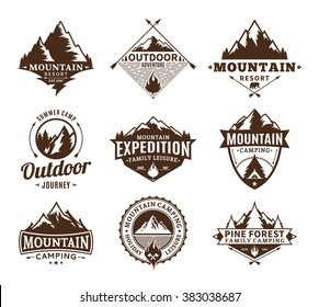 Set of camping, outdoor, tourism and hiking logo