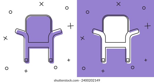 Set Camping portable folding chair icon isolated on white and purple background. Rest and relax equipment. Fishing seat.  Vector