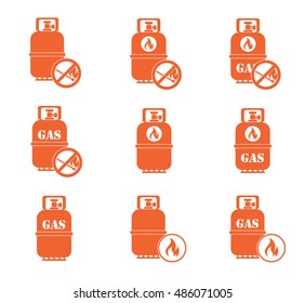 Set Of Camping Stove And Gas Bottle Icons. Vector Illustration.

