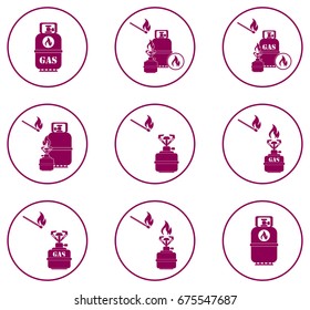 Set of camping stove and gas bottle icons. Vector illustration.

