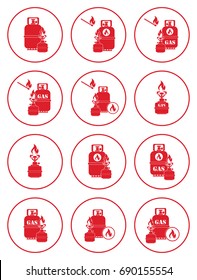 Set of camping stove and gas bottle icons. Vector illustration.

