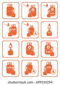 Set of camping stove and gas bottle icons. Vector illustration.