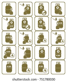 Set of camping stove and gas bottle icons. Vector illustration.