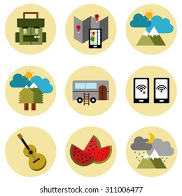 Set of camping symbols and icons vector 