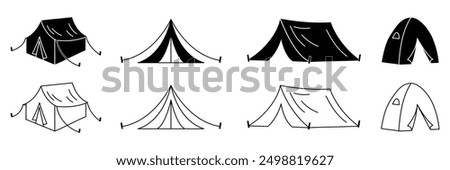 Set of camping tent icon collection. Hiking camp symbol. Vector Illustration.
