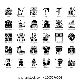 Set of camping thin line and pixel perfect icons for any web and app project. 