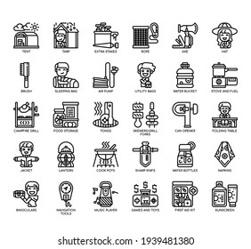 Set of Camping thin line and pixel perfect icons for any web and app project. 