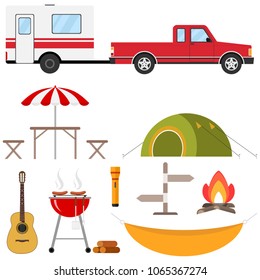 Set for camping. Tourist set. Camping in nature. Flat design, vector illustration, vector.