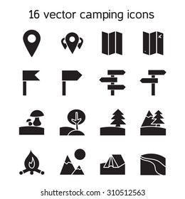 Set of camping, traveling and nature icons. Vector