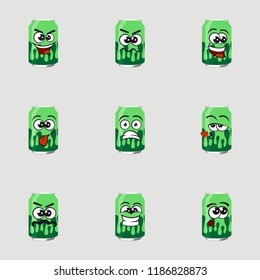 Set of can bottle expressions,happy, happy, angry, sad, disappointed ,lol ,vector illustration
