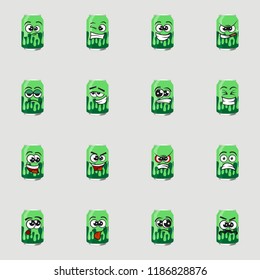 Set of can bottle expressions,happy, happy, angry, sad, disappointed ,lol ,vector illustration