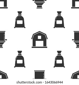 Set Can container for milk, Farm House concept and Bag of flour on seamless pattern. Vector