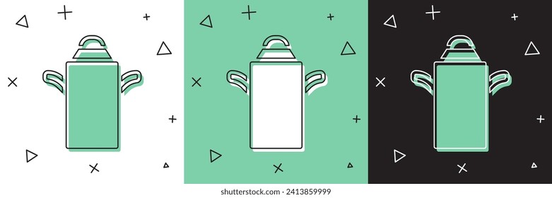 Set Can container for milk icon isolated on white and green, black background.  Vector