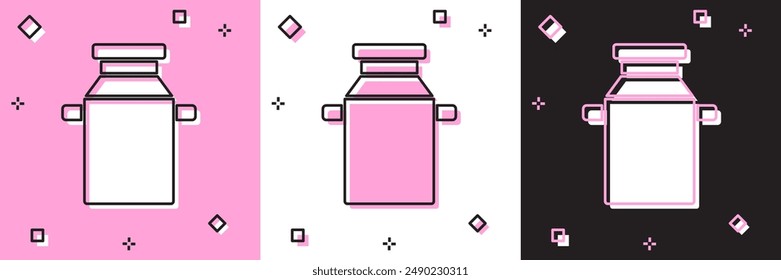 Set Can container for milk icon isolated on pink and white, black background.  Vector