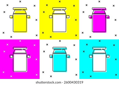 Set Can container for milk icon isolated on color background.  Vector