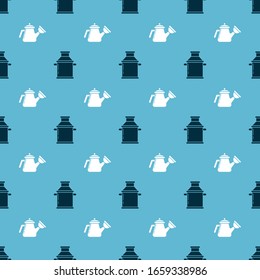 Set Can container for milk and Watering can on seamless pattern. Vector