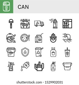 Set of can icons. Such as Condensed milk, Hoe, Bar, Garbage, Spray, Paint bucket, Soup, Milk box, Semitic neopaganism, Waste, Bucket, Drop, Recycle bin, Rubbish, Soda , can icons