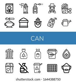Set of can icons. Such as Gardening, Baby food, Spray, Potting soil, Sprays, Semitic neopaganism, Gardener, Jar, Recycle bin, Watering can, Garbage, Bin, No spray , can icons