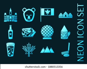 Set of Canada Blue glowing neon icons