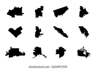 Set of Canada City Map Silhouette
