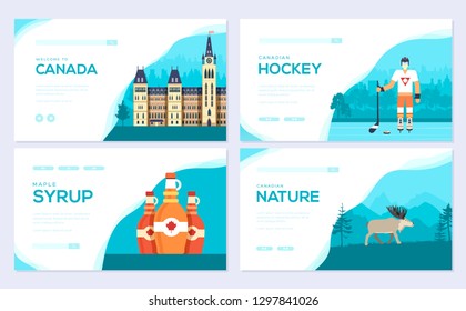 Set of Canada country brochure cards set.  Traditional template of  invitation template of flyear, web banner, ui header, enter site. Layout modern 