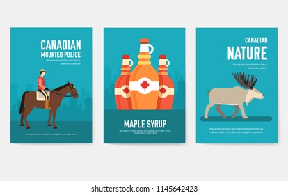Set of Canada country ornament travel trip concept. Art traditional, magazine, book, poster, abstract, banners, element. Vector decorative ethnic greeting card or invitation design